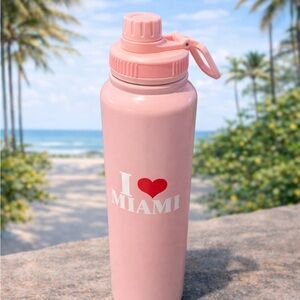 Pink 'I Love Miami' Water Bottle